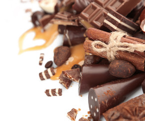 Assorted chocolate candies, close up