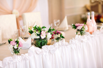 Table set for wedding or another catered event dinner.