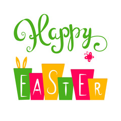 Fototapeta premium Happy Easter card. Easter hand lettering. Hand calligraphy Happy Easter.