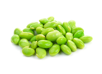 green soybeans isolated on white background