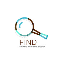 Vector thin line design logo magnifying glass, search and find or zoom logotype concept. Linear minimalistic business icon