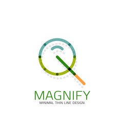 Vector thin line design logo magnifying glass, search and find or zoom logotype concept. Linear minimalistic business icon