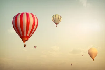  Hot air balloon on sun sky with cloud, vintage and retro filter effect style © jakkapan