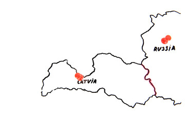 Map of Latvia and Russia - territorial dispute concept