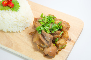 Thai food. Fried Pork with Garlic Pepper with Rice.