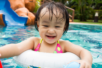 Asian Little Chinese Girl Playing in Swimming Pool