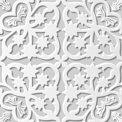 Vector damask seamless 3D paper art pattern background 087 Star Flower Kaleidoscope
