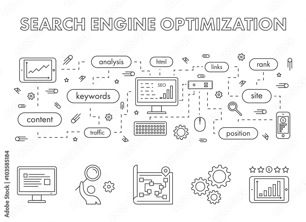 Wall mural vector line design concept web banner for search engine optimiza