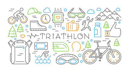 Colored horizontal line banner triathlon. Vector sport concept.