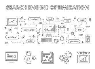 Vector line design concept web banner for search engine optimiza