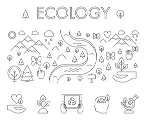 Vector line design concept web banner for ecology.