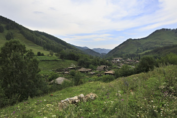 Fototapeta na wymiar Old small village in Altai Mountains.