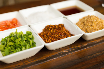 set of thailand condiment seasoning for rice gruel
