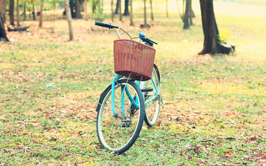 Bike for leisure travel. ( Focus at basket ) , in vintage retro tone