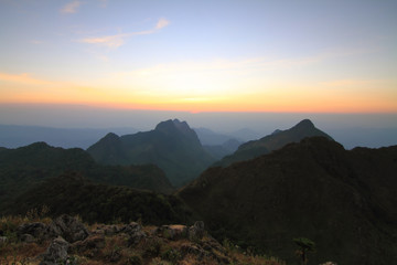 Fototapeta na wymiar High Mountain Range Landscape at Sunset / high mountain in sunset time