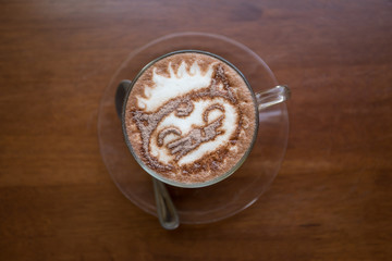 Hot art Latte Coffee in the table