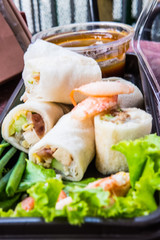 Fresh spring noodle rolls with herbs, vegetable or crab meat