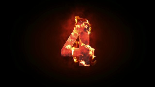 Countdown animation from 5 to 0 with explosion fire burning effect background for cinematic introduction title in 4k ultra HD video quality in extreme thrilling element concept