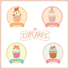 Vector cupcakes logo and label for bakery cafe shop.