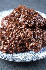 Organic peanut butter & Chocolate No Bake Cookies on a stone cutting board