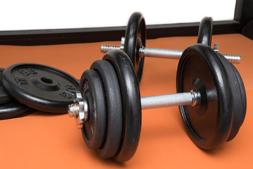 Obraz na płótnie Canvas Fitness club weight training equipment gym modern interior