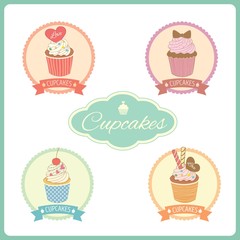Vector cupcakes logo and label for bakery cafe shop.