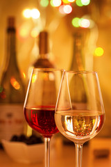 Glasses of red and white wine