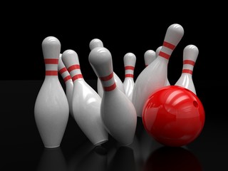 Bowling ball and skittles isolated