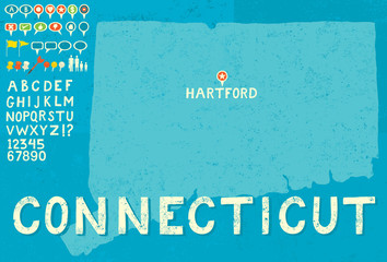 Map of Connecticut with icons