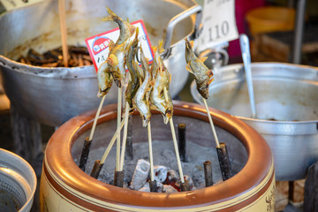 Fresh fish with salt charcoal broiled, Japanese street food