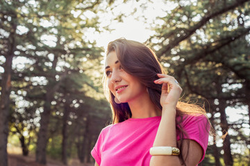 Fototapeta premium portrait of beautiful girl close-up with sunlight