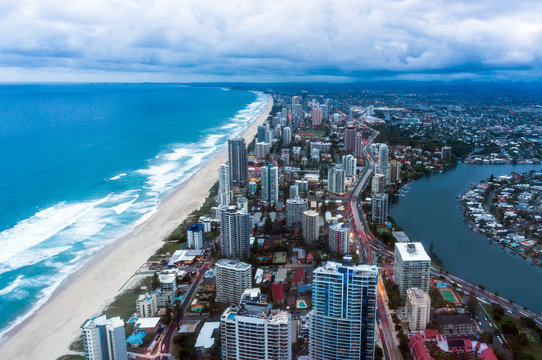 Gold Coast Surfers Paradise Town At Dusk