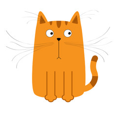 Cute red orange cartoon cat. Big mustache whisker. Funny character. Flat design. White background. Isolated