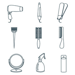 Hair accessories and barber tools line icons