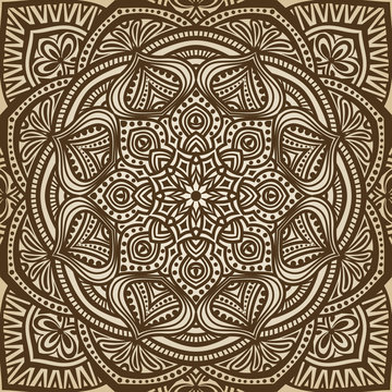 mandala ornament. brown circular pattern background