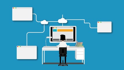 Animation concept of wireless cloud network and distributed computing. Empty boxes can be filled with words or signs and symbols.