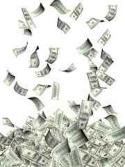 Flying banknotes of dollars