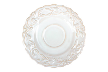 very beautiful porcelain saucer on a white background isolated