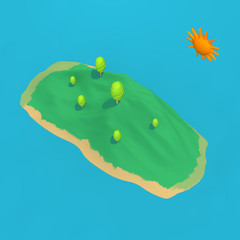 Isometric tropical island with sun