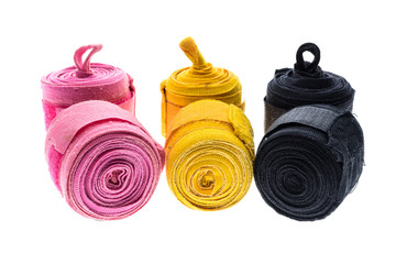 Different color boxing wraps or bandages isolated on white