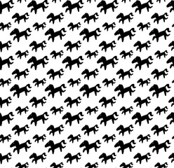 Horse pattern illustration seamless black and white color isolated on white background