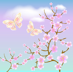 Flowering tree against a background of clouds