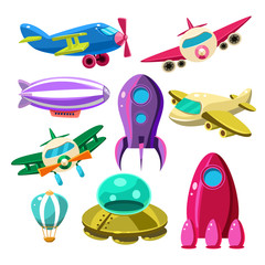 Aviation, Airplanes, Space Shuttles, Hot Air Balloons Set