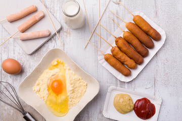 Corn dog. Sausage baked in corn dough.