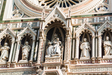 Closeup of the architectural details of the Duomo Santa Maria Del Fiore and Bargello. Florence, Tuscany, Italy