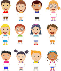 Cartoon children with blank sign