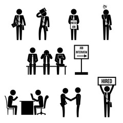 men jobless worker worrying before job interview and get hired icon sign pictogram vector symbol