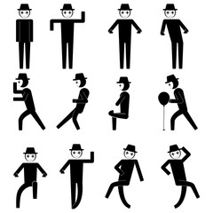 mime doing various gesture and doing performance icon sign symbol vector pictogram