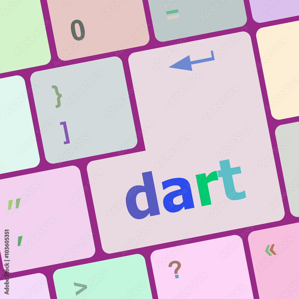 Poster dart word on keyboard key, notebook computer button vector illustration