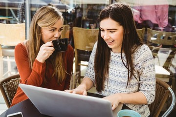 Friends using laptop together